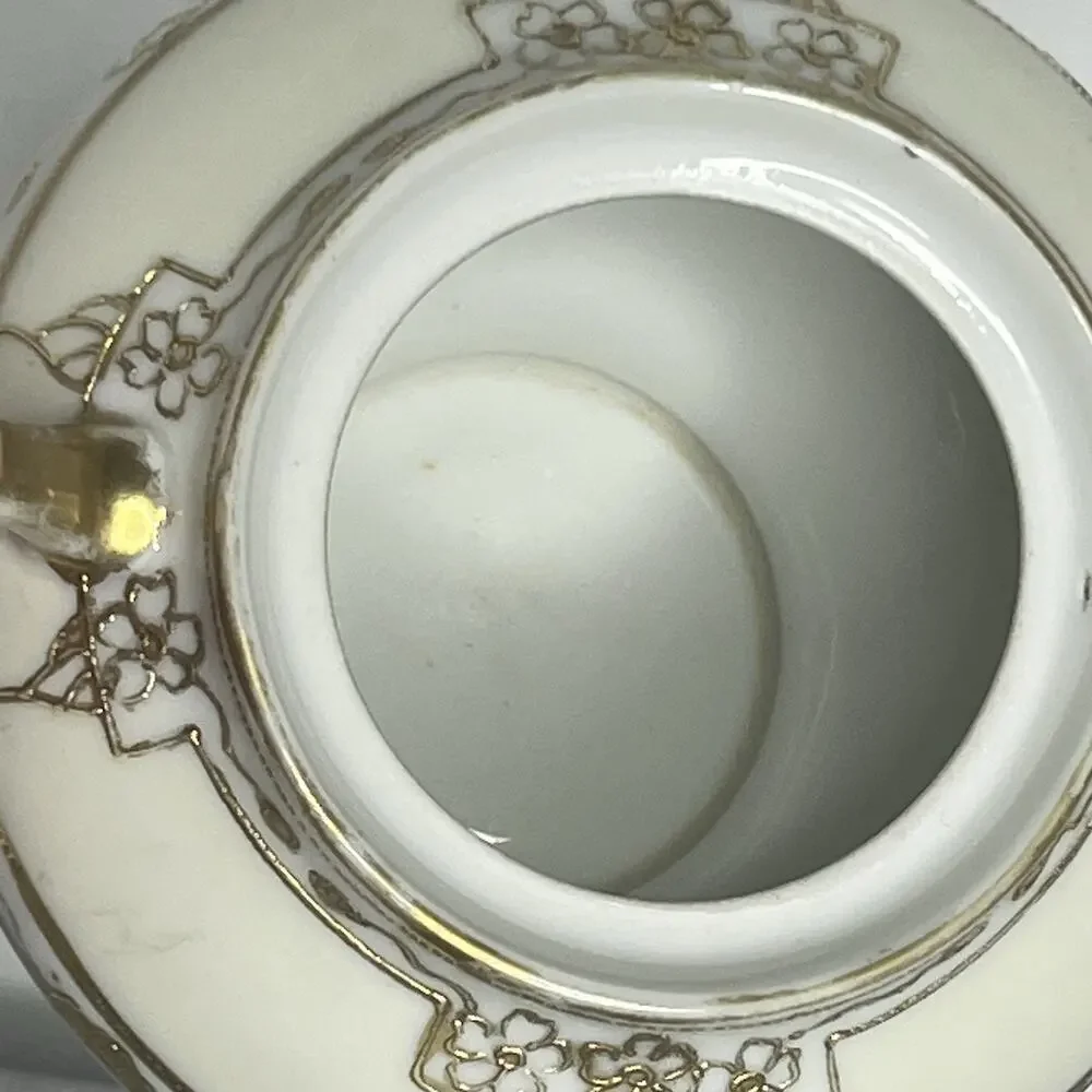 Antique 1910’s Maruki Nippon Hand-Painted With Raised Gold Sugar Bowl, Japan